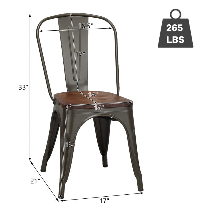 18 Inch Set of 4 Stackable Metal Dining Chair with Wood Seat