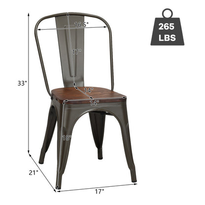 18 Inch Set of 4 Stackable Metal Dining Chair with Wood Seat