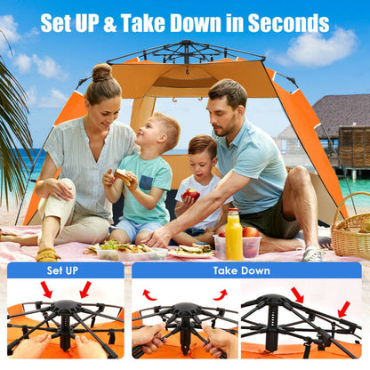 3-4 Person Easy Pop-Up Beach Tent UPF 50+ Portable Sun Shelter