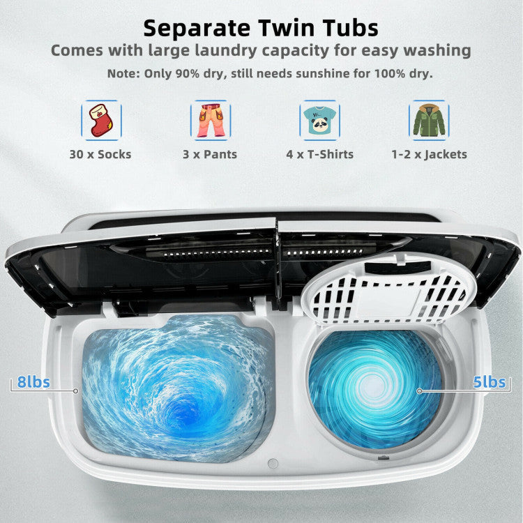 13 lbs Portable Compact Mini Twin Tub Washing Machine