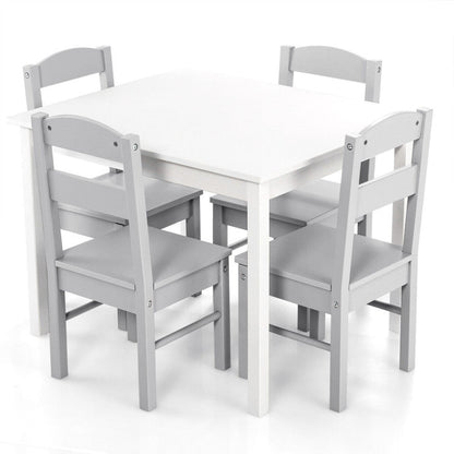 Kids 5 Pieces Table and Chair Set Wooden Children Activity Playroom Furniture Gift