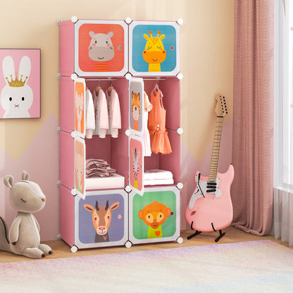 8-Cube Kids Wardrobe Closet with Clothes Hanging Section and Doors