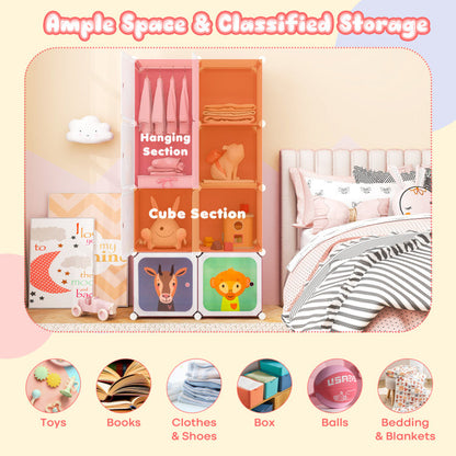8-Cube Kids Wardrobe Closet with Clothes Hanging Section and Doors