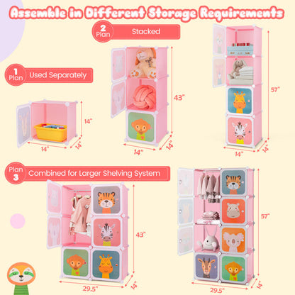 8-Cube Kids Wardrobe Closet with Clothes Hanging Section and Doors
