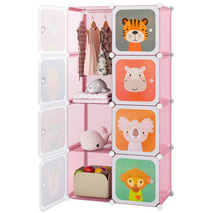 8-Cube Kids Wardrobe Closet with Clothes Hanging Section and Doors