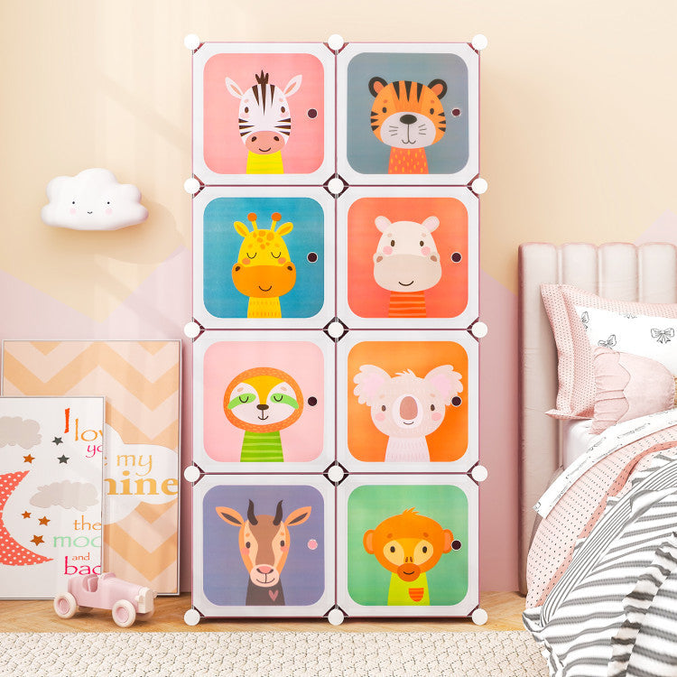 8-Cube Kids Wardrobe Closet with Clothes Hanging Section and Doors