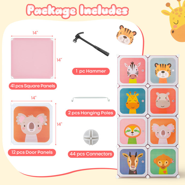 8-Cube Kids Wardrobe Closet with Clothes Hanging Section and Doors