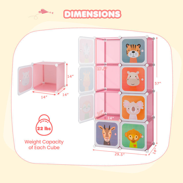 8-Cube Kids Wardrobe Closet with Clothes Hanging Section and Doors