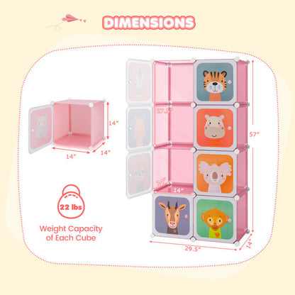 8-Cube Kids Wardrobe Closet with Clothes Hanging Section and Doors