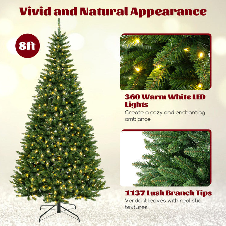 8 FT Corner Artificial Christmas Tree with 1137 Branch Tips and 360 Warm White LED Lights