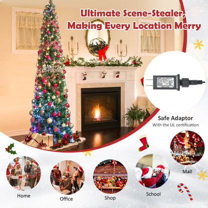 5/6/7/8 FT Pre-Lit Christmas Pencil Tree with Colorful Fiber Optics Green