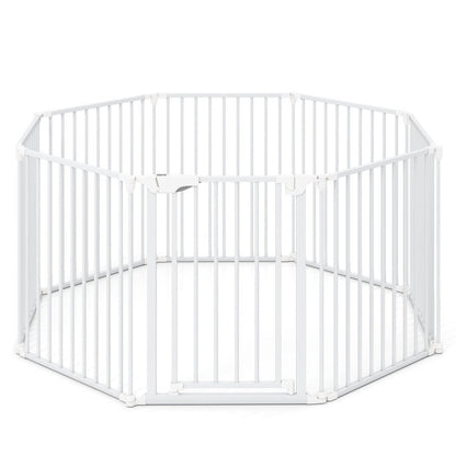 8-Panel Extra Wide Baby Gate Adjustable Pet Safety Fence with Auto-close Door