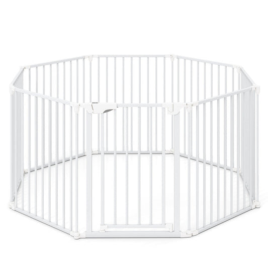 8-Panel Extra Wide Baby Gate Adjustable Pet Safety Fence with Auto-close Door