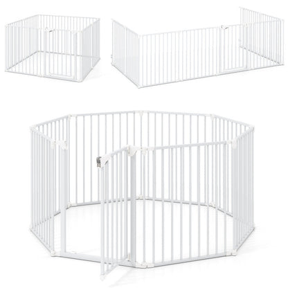 8-Panel Extra Wide Baby Gate Adjustable Pet Safety Fence with Auto-close Door