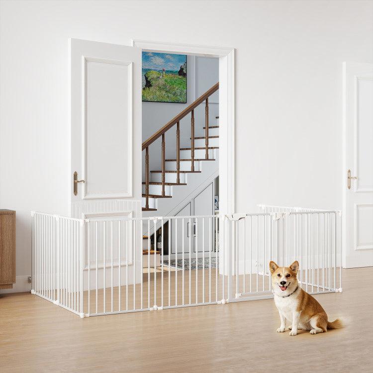 8-Panel Extra Wide Baby Gate Adjustable Pet Safety Fence with Auto-close Door