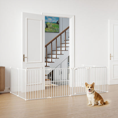 8-Panel Extra Wide Baby Gate Adjustable Pet Safety Fence with Auto-close Door