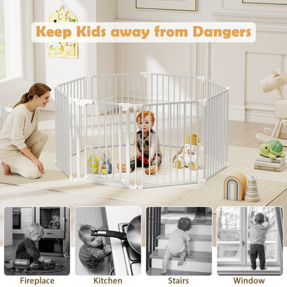 8-Panel Extra Wide Baby Gate Adjustable Pet Safety Fence with Auto-close Door