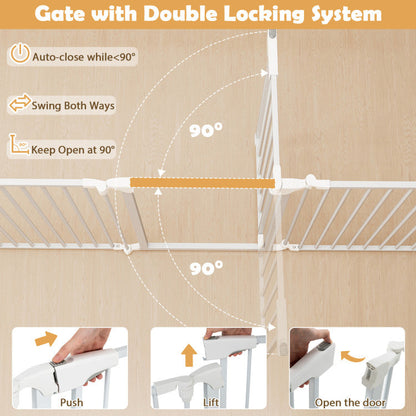 8-Panel Extra Wide Baby Gate Adjustable Pet Safety Fence with Auto-close Door
