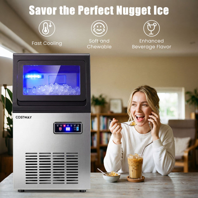 90 LBS/24H Commercial Nugget Ice Maker with Self-Cleaning