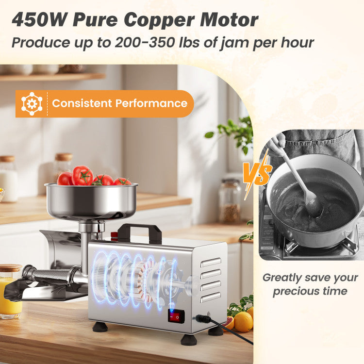 450W Electric Tomato Strainer Commercial Grade Food Mill Stainless Steel Sauce Maker
