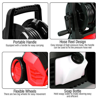 3000 PSI Electric High Pressure Washer with 5 Nozzles and Hose Reel