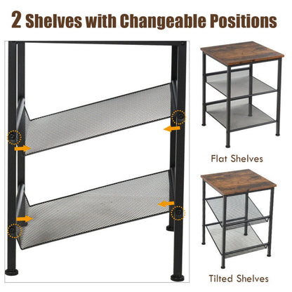 3-Tier Industrial End Table with Mesh Shelves and Adjustable Shelves