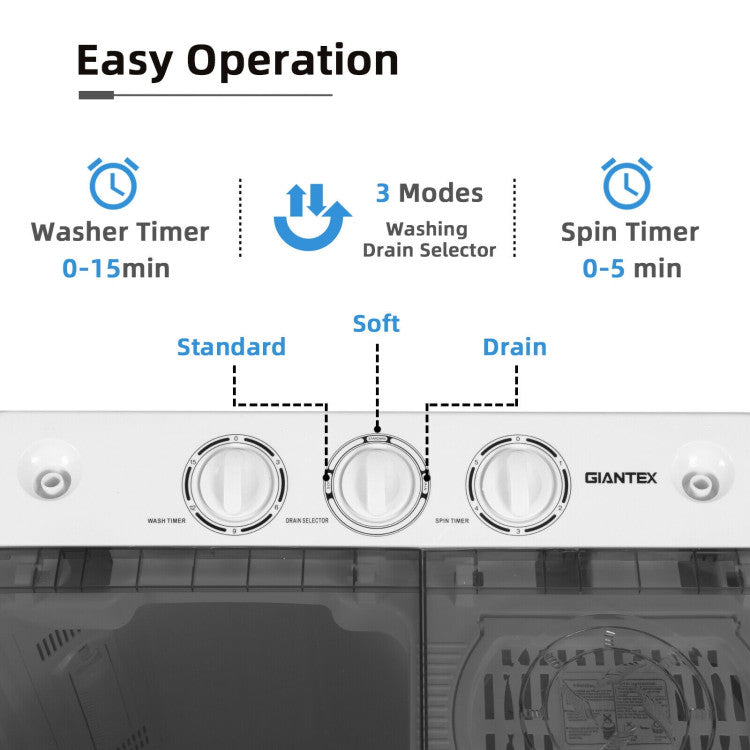2-in-1 Portable 22lbs Capacity Washing Machine with Timer Control