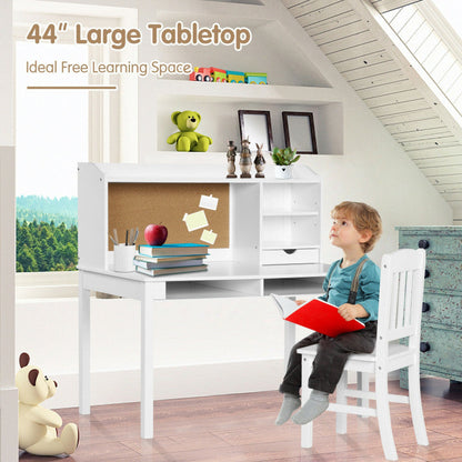 Kids Desk and Chair Set Study Writing Desk with Hutch and Bookshelves