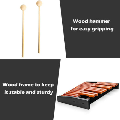 25 Notes Xylophone Wooden Percussion Educational Instrument with 2 Mallets