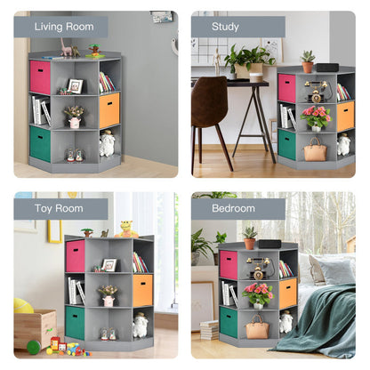 3-Tier Kids Storage Shelf Children Corner Cabinet with 3 Baskets