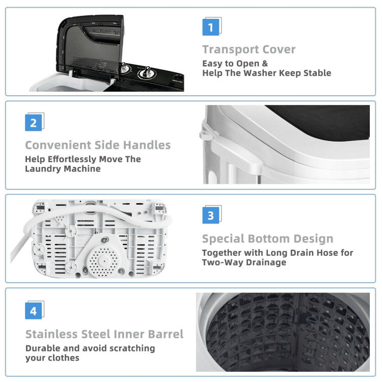 13 lbs Portable Compact Mini Twin Tub Washing Machine