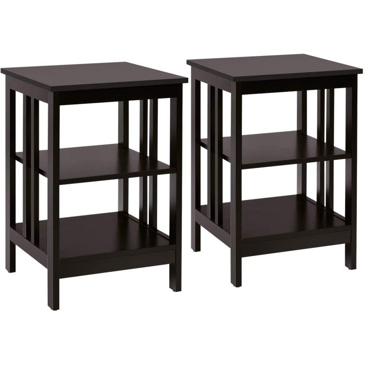 3-Tier Nightstand Set of 2 with Reinforced Bars and Stable Structure