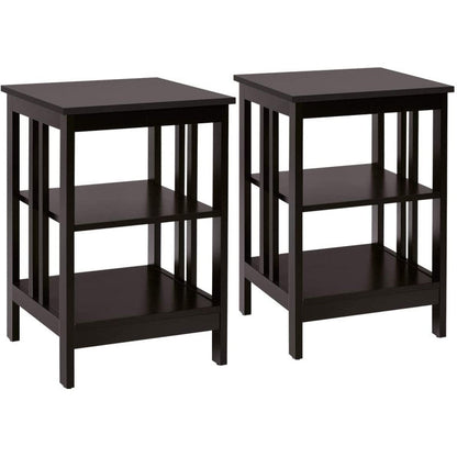 3-Tier Nightstand Set of 2 with Reinforced Bars and Stable Structure