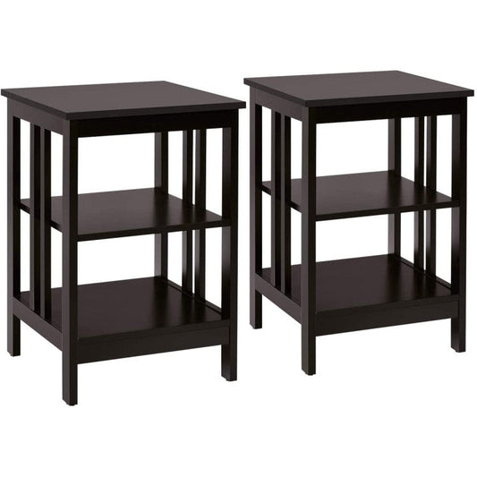 3-Tier Nightstand Set of 2 with Reinforced Bars and Stable Structure