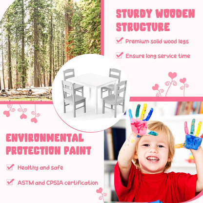 Kids 5 Pieces Table and Chair Set Wooden Children Activity Playroom Furniture Gift