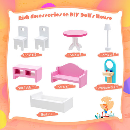 3-Tier Toddler Doll House with Furniture Gift for Age over 3