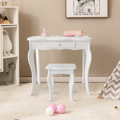 Kids Dressing Vanity Set with Detachable Tri-Folding Mirror and Stool