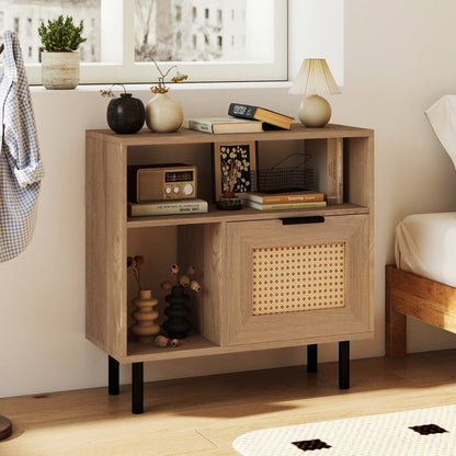 Accent Side End Table with Storage Shelf and Cabinet for Small Space