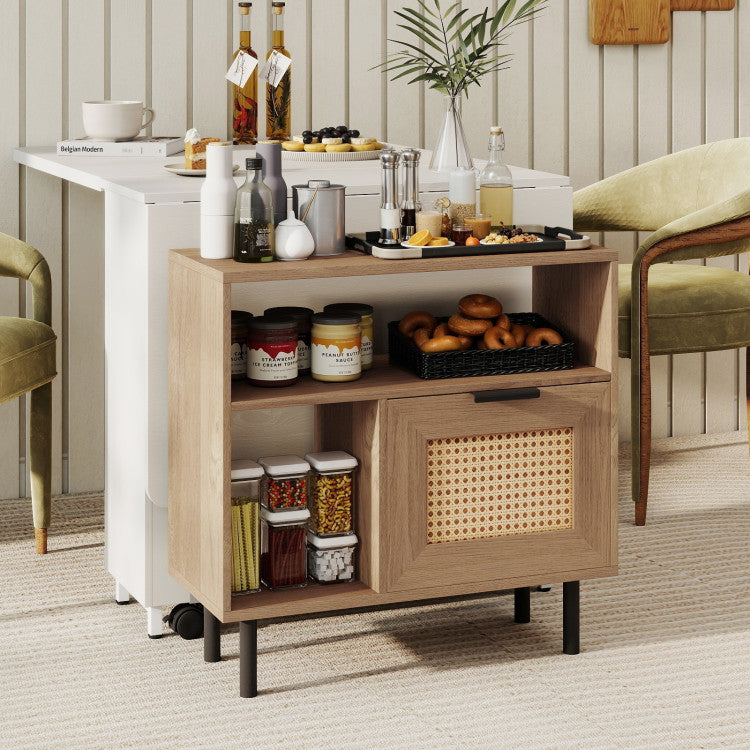 Accent Side End Table with Storage Shelf and Cabinet for Small Space