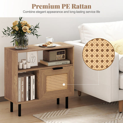 Accent Side End Table with Storage Shelf and Cabinet for Small Space