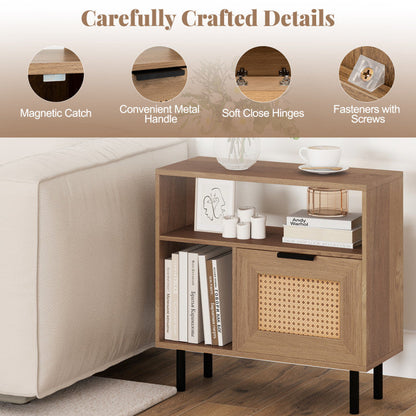 Accent Side End Table with Storage Shelf and Cabinet for Small Space