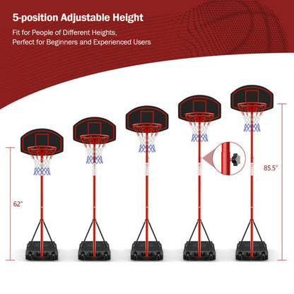Portable basketball hoop with backboard and wheels