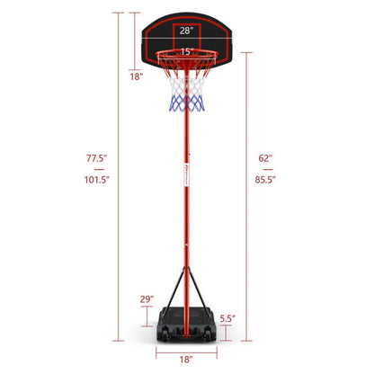 Portable basketball hoop with backboard and wheels