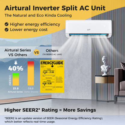 Airtural Series 12000 BTU 21 SEER2 208-230V Ductless Mini Split Air Conditioner with Heater Pump Energy Star Certified