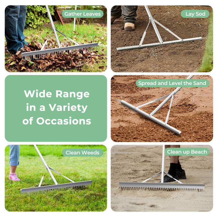 Aluminum Rake with 36 Inch Wide Rake Head and 68 Inch Long Handle