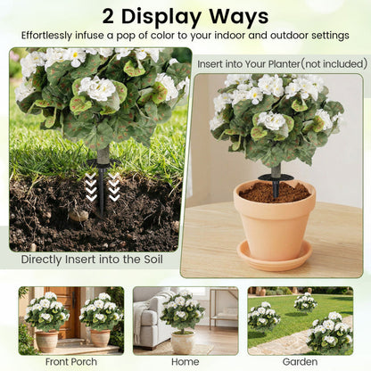 Artificial Begonia Ball Trees Set of 2 13 inch Fake Evergreen Shrubs with Ground Spikes