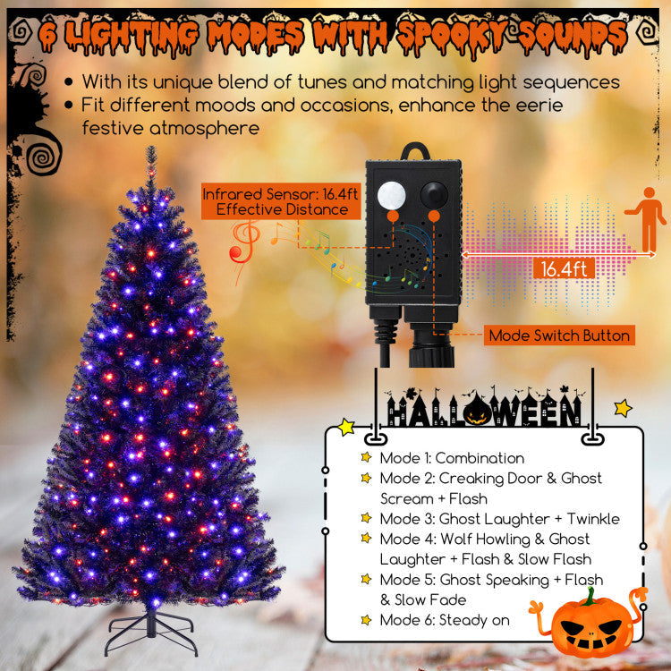 6/7/8 Feet Artificial Christmas Tree with 6 Lighting Modes and Spooky Sounds