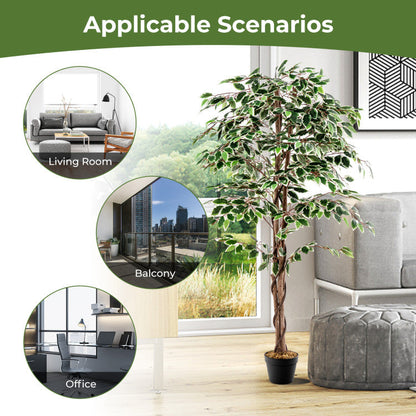Artificial Ficus Tree Tall Faux Indoor Plant with 1008 Leaves Nursery Pot and Dried Moss