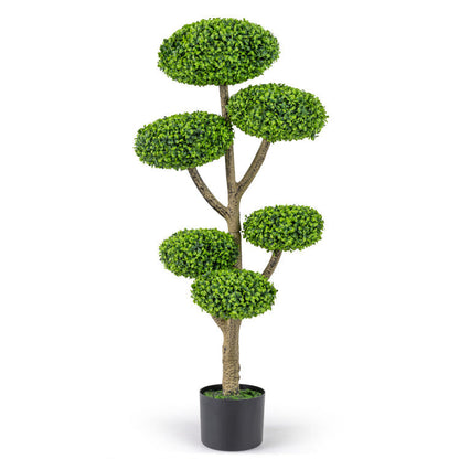 Indoor Outdoor 6 Balls Topiary Tree with Realistic Trunk and Weighted Cement-Filled Base