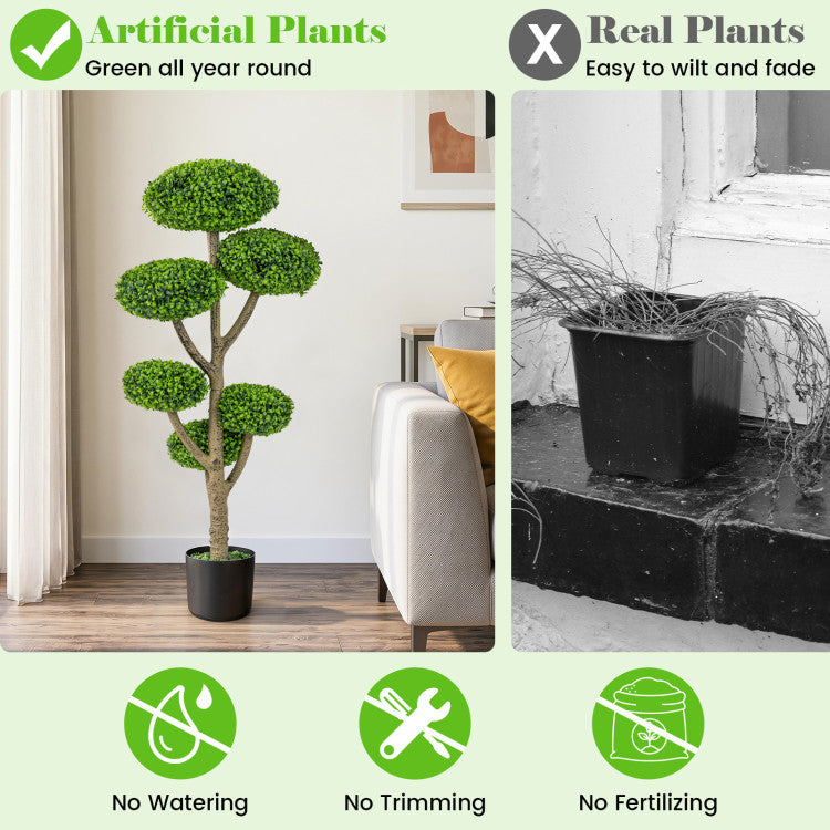 Indoor Outdoor 6 Balls Topiary Tree with Realistic Trunk and Weighted Cement-Filled Base